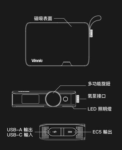 【救車不求人】Vinnic Jimara汽車應急電源 (過江龍) 連打氣泵